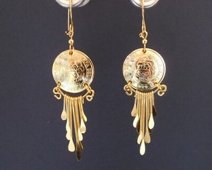 Authentic VINTAGE PERU COINS 18K Gold Plated Feng Shui Sparkling Dangle Earrings