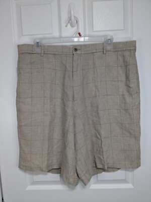 Daniel Cremieux Shorts Men's 40 Beige 100% Linen Plaid