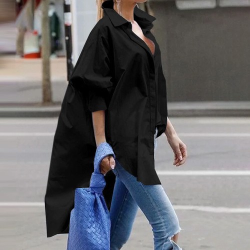 fashion Women Casual Loose High Low Shirt Asymmetrical Hem Oversized Blouse Tops - Picture 7 of 18