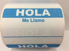 Lite Blue HOLA ME LLAMO Name Tag identification Labels | 2"x3-1/2" | 300/Roll 