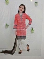 Pakistani Dress Shalwar Kameez Eid Girls Lawn Coral Pink White 9/10 8-10 Years