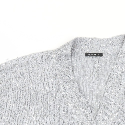Roman Women's Silver Sequin Wrap Jumper Size 14 - Picture 11 of 12