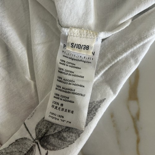 Religion Limited Edition Tee Tshirt Small 10 White Floral Roses Short Sleeve - Picture 4 of 4