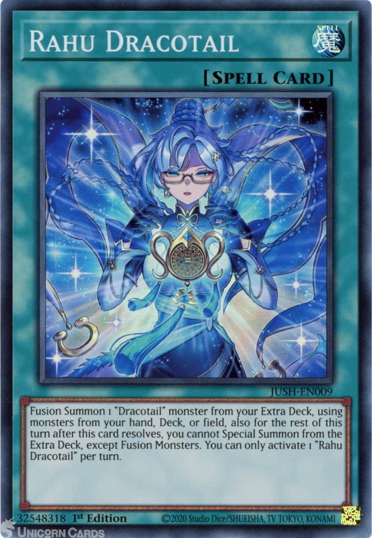 JUSH-EN009 Rahu Dracotail : Super Rare 1st Edition Mint YuGiOh Card