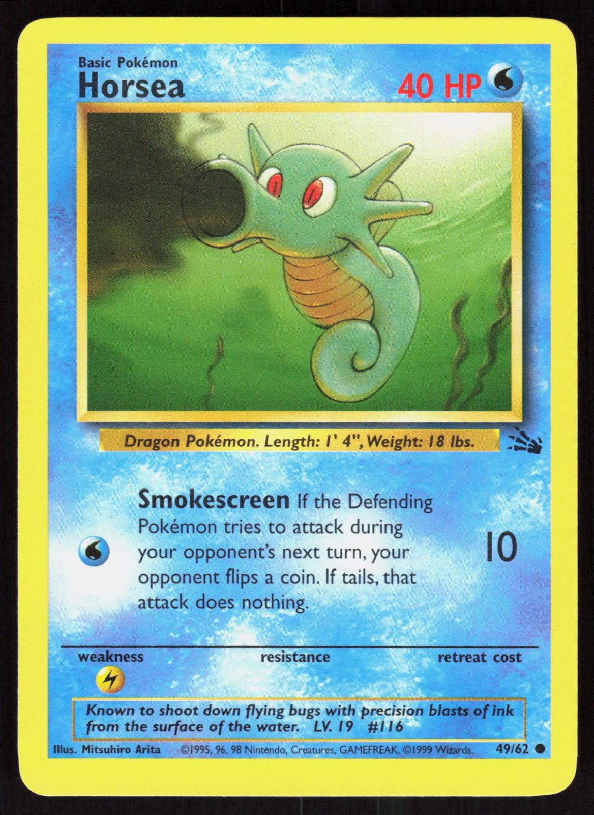 Horsea 49/62 1999 Common Fossil Pokemon Unlimited