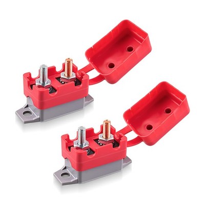 2 PCS DC 12V - 24V 50Amp Automatic Reset Circuit Breaker for Car, 50 Amp, Red