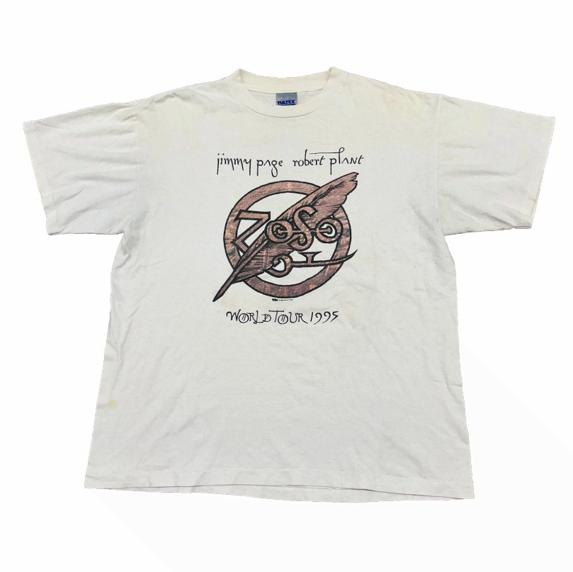 Vintage 90s 1995 Jimmy Page Robert Plant World Tour Graphic Tee Shirt Tultex