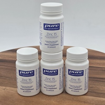 LOT OF 4 - Pure Encapsulations Zinc 15 Picolinate 15mg 30 Caps NEW- EXP 10/2028