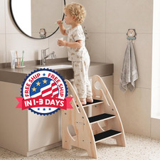 Taburete de madera de 3 escalones con altura ajustable y asas para ni os