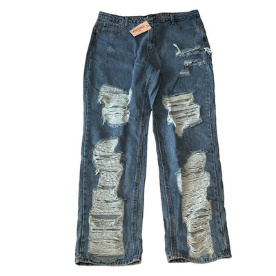 Missguided Plus Denim Dad Jeans Distressed Womens Size 14 Blue Pockets