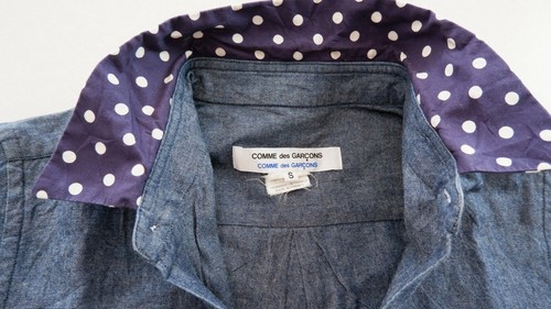 Camicia da donna Comme des garcons blu indaco denim colletto a pois Francia S - Foto 8 di 12
