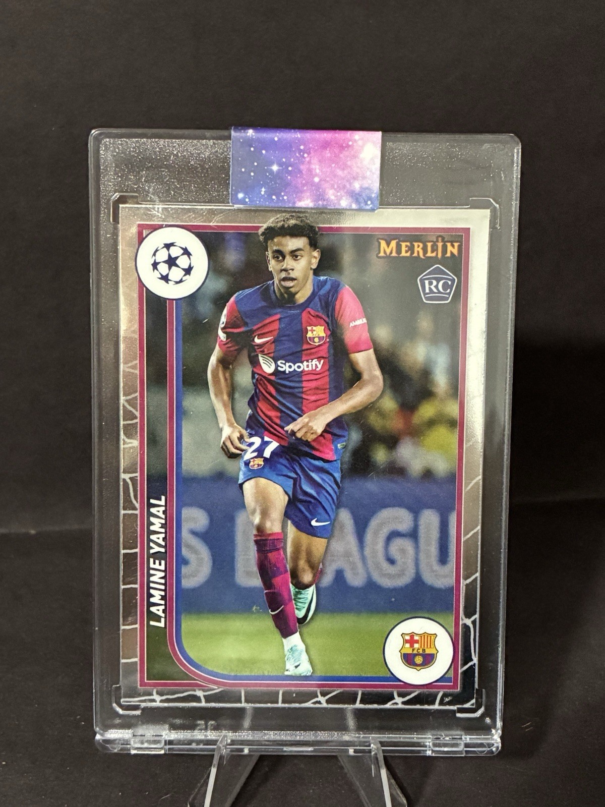 Topps 2023-24 Merlin UEFA Club Competitions Lamine Yamal Rookie #27 Barcelona view 1