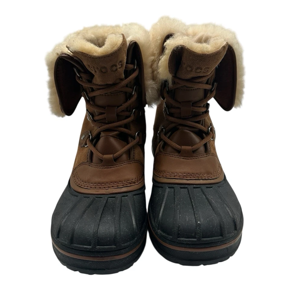 Crocs Allcast Luxe II Botas Mujer’s Talla 8 Cuero Marrón Impermeables Pato Nieve Foto 4 de 4