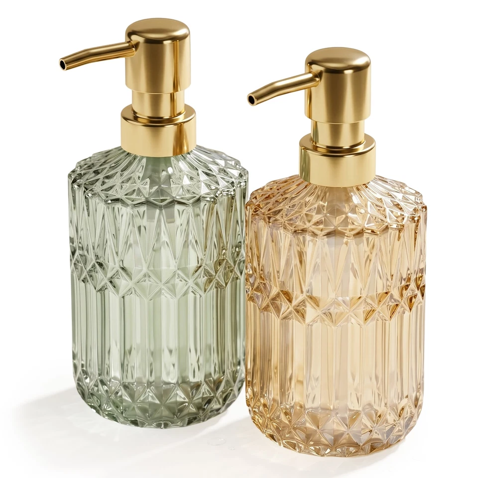 2x Distributeurs savon/lotion en verre à pompe pour mains/salle de bain - Photo 1/4