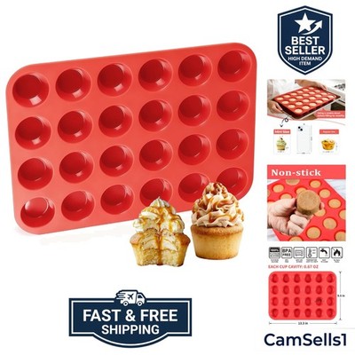 Silicone Muffin Pan Mini 24 Cups Cupcake Pan, Nonstick Food Grade Silicone Mo...