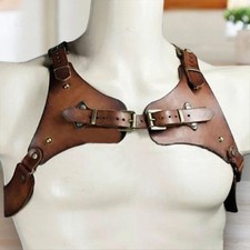Medieval Body Chest Harness Buckle Belt PU Dark Brown