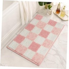 Checkered Pink Bathroom Rugs,32" x 20",Fluffy Rug, Absorbent Microfiber Ultra