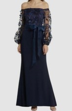 Eliza J Women's Blue Square-Neck Floral-Embroidery Gown Dress Size 12