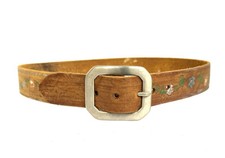 Nyovee Yellow L tigo Leather Embossed Painted Belt. Removable Vintage Buckle 34