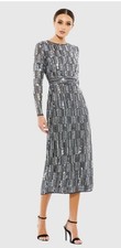 MAC DUGGAL Size 14 Embellished Beads High Neck Long Sleeve Dress Gray 93590A NWT