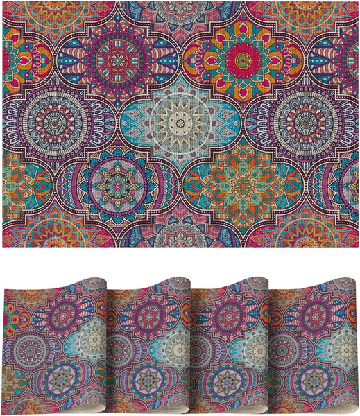 Boho Vintage Marokkanisch Pvc Platzsets 4Er Set, 30X45Cm Tischsets Schmutzabweis-image