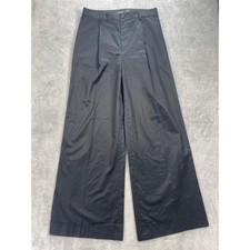 Lauren Ralph Black Label Pants Women 6 Black Wide Leg Pleated Cotton Trousers