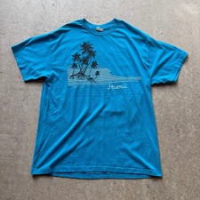 Men's Vintage 80's Hawaii Blue Palm Tree Beach Tropical Tourist Tee Shirt Sz XL