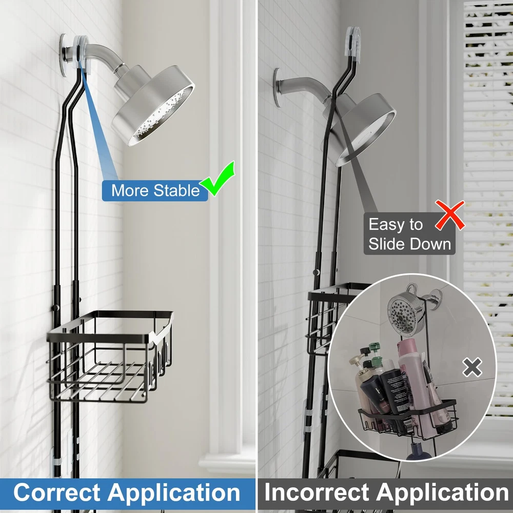 Shower Caddy, Upgraded Extended Length Shower Caddy Over Showerhead No Blocki...