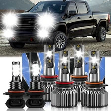 LED Headlight Kit Hi/Low Beam+Fog Light Bulb 6500K For GMC Sierra 1500 2003-05