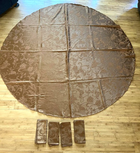 Brown Damask Tablecloth Set 70" Round Table Cover 4 Napkins Elegant Floral Decor