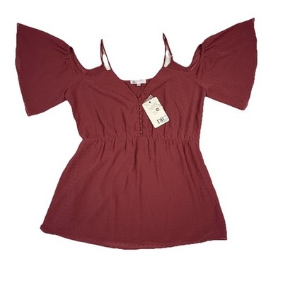 DR2 by Daniel Rainn L Red Open Shoulder V-Neck Blouse Adjustable Straps