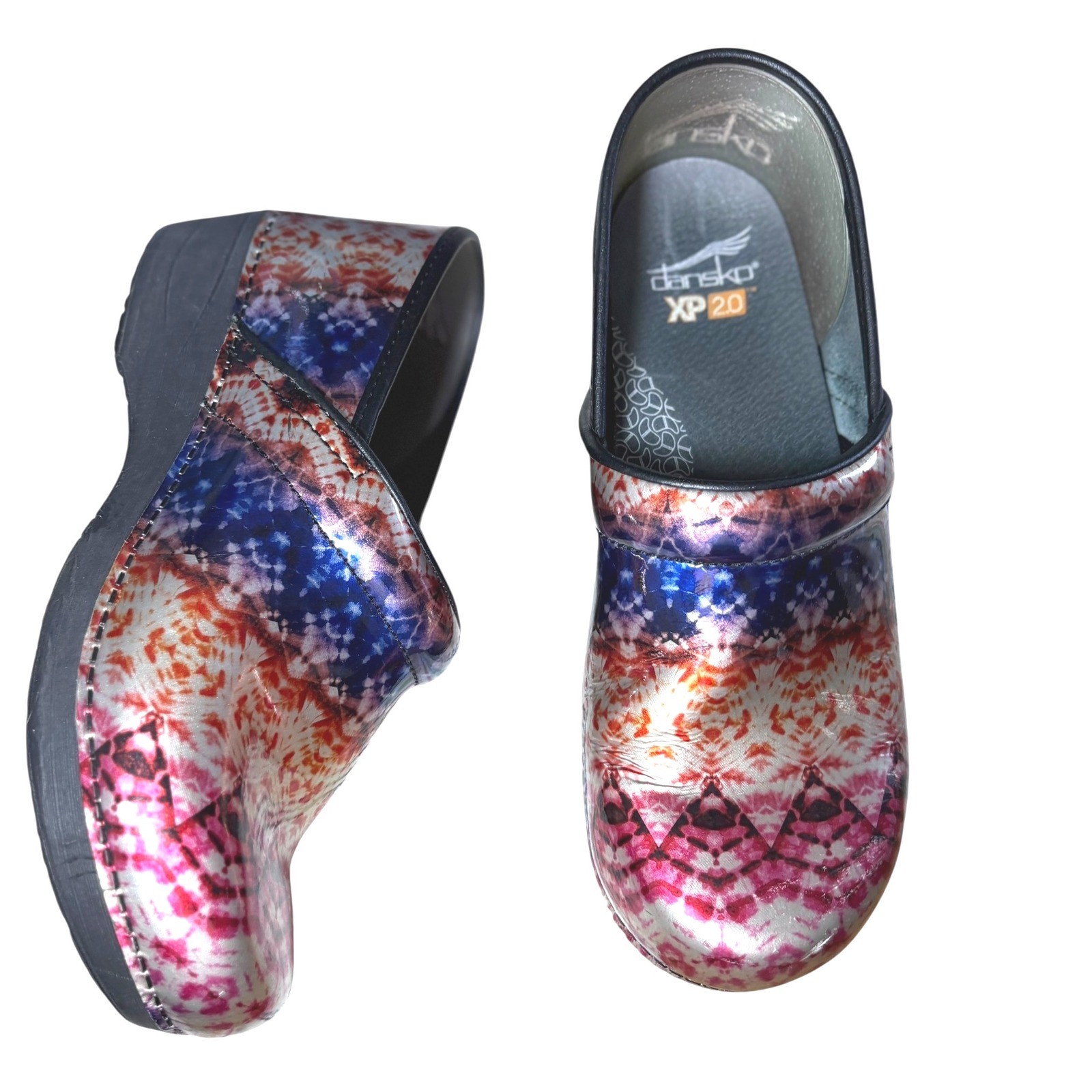 Dansko XP 2.0 Patent Metallic Tie Dye Clogs Nursing Shoes Comfort SZ 41 /9.5-10