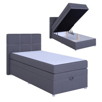 Boxspringbett - dunkelgrau - mit Bettkasten - H3 - 90x200 cm Doppelbett