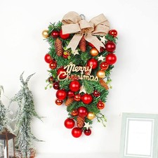 Plastic Christmas Wreath Bowknot Christmas Upside Down Tree Pendant Windows