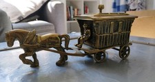 Solid brass 1980 vintage romany gypsy traveller ornamental horse and wagon