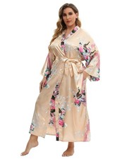 Feslieacc Womens Plus Size Satin Robes - Floral Long Silk Robes for Bridesmai...