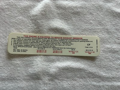 Chevrolet Camaro Z/28 1969 Emissions Decal GM Part 3956682 302/290