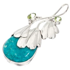 925 Sterling Silver Turquoise Peridot Sterling Pendant, 2"