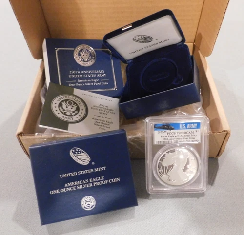 2025-W  American Eagle Silver PROOF "Army Privy" Coin, PCGS PR-70 DCAM (25APM)!