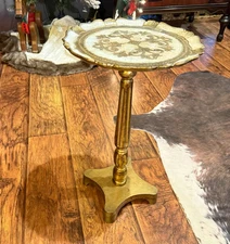 Italian Florentine Pedestal Stand – E&R Golden Crown – Gilt Tole Tripod Base