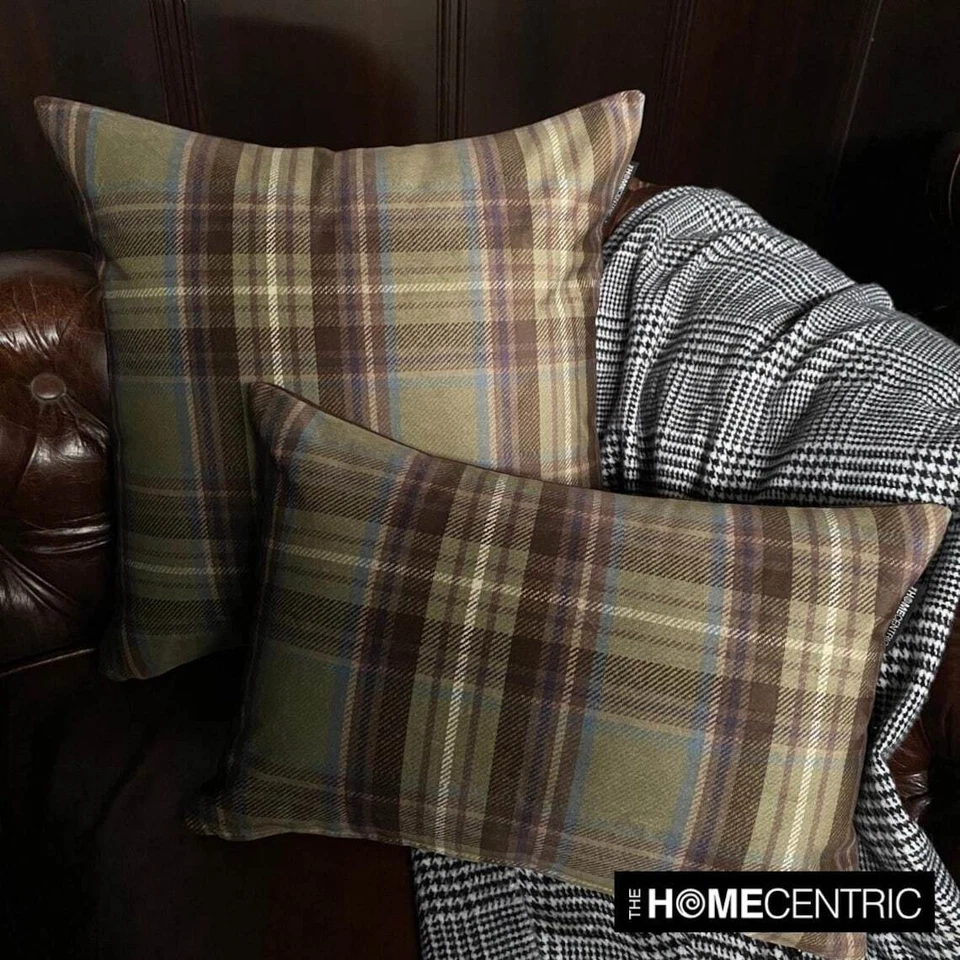 Green Winter Plaid Throw Pillow Cover Holiday Velvet Pillowcase-Plaidscape Olive - Image 4 of 4