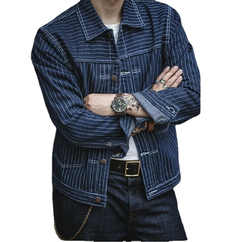 Mens striped deals denim jacket