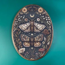 MYSTICAL MOTHS WOODEN DECOR, Cottagecore Wood Plaque, Fantasy Gothic Art Decor