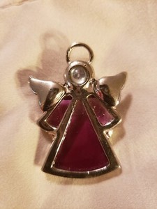 Vintage Purple & Silver Stained Glass Angel Brooch/Pin