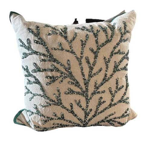 Coastal Collection Beaded PIllow Decorative Beach Turquoise Beige New w/Tag - Picture 3 of 10