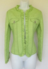 VINTAGE 1980s 90s PECK  PECK SILK JACKET MINT GREEN QUILTED RUFFLES SIZE SMALL