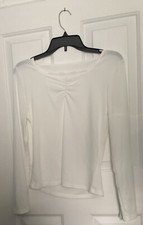 White Ribbed Long Sleeve Shirt with Lace Embroidery Inside Defect