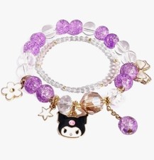 Kawaii Kuromi Purple Crystal Beaded Bracelet Set Sanrio Jewelry Gift