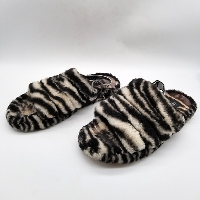 UGG Women Black White Fluff Yeah Zebra Print Shearling Slippers 6