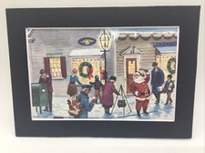 New Handmade 5x7 Matted  Old Fashioned Christmas Downtown Street Free Ship 151